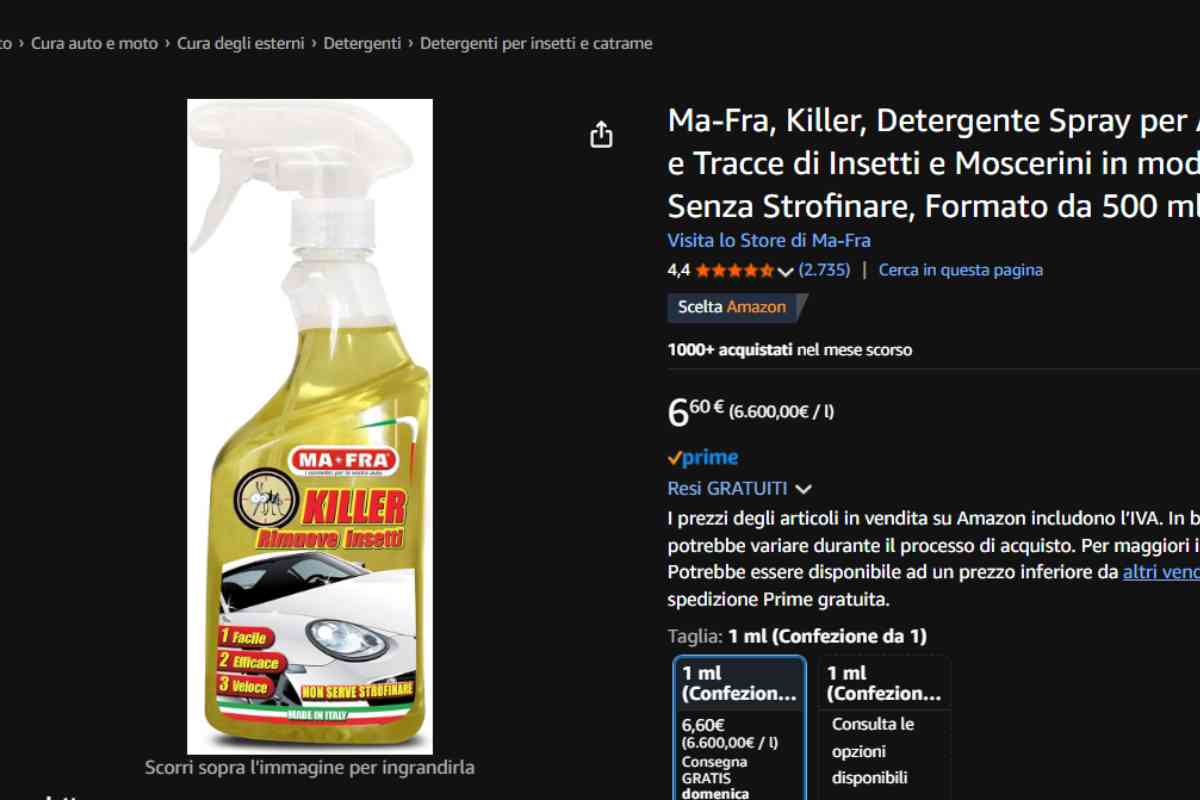 Parabrezza auto spray anti insetti